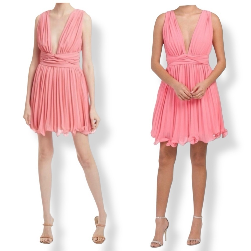 One33 Social Pleated Deep V Knot Sleeveless A-Line Flowy Swing Mini Dress Size 6